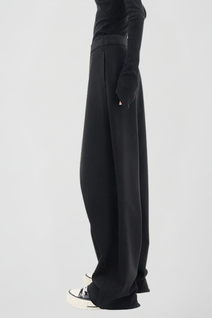 Yevgenia | Women's Trousers | Wide-Leg Asymmetric Front High Waist