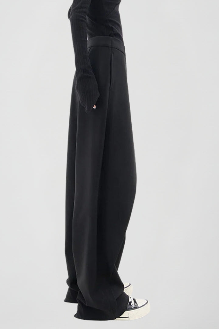 Yevgenia | Women's Trousers | Wide-Leg Asymmetric Front High Waist