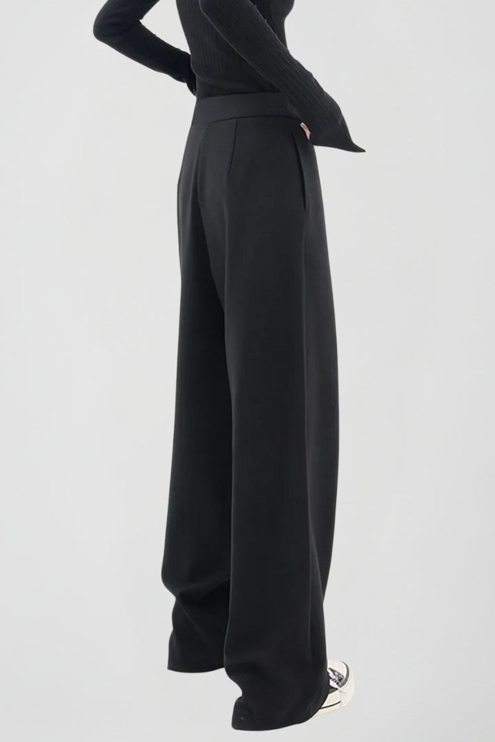 Yevgenia | Women's Trousers | Wide-Leg Asymmetric Front High Waist