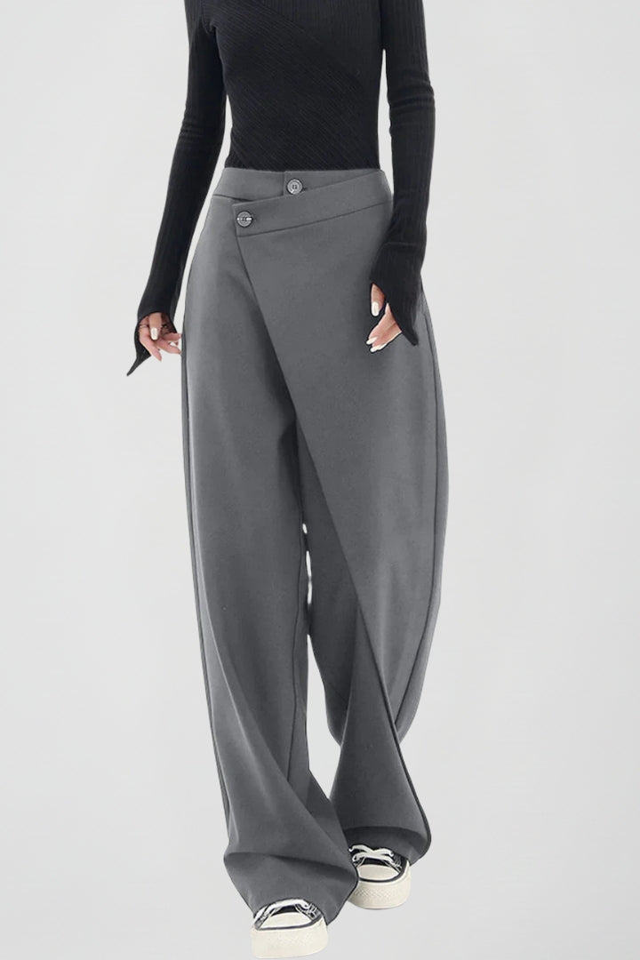Yevgenia | Women's Trousers | Wide-Leg Asymmetric Front High Waist