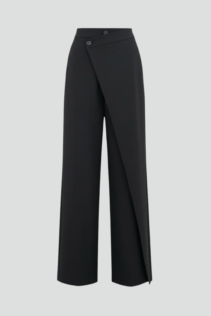 Yevgenia | Women's Trousers | Wide-Leg Asymmetric Front High Waist