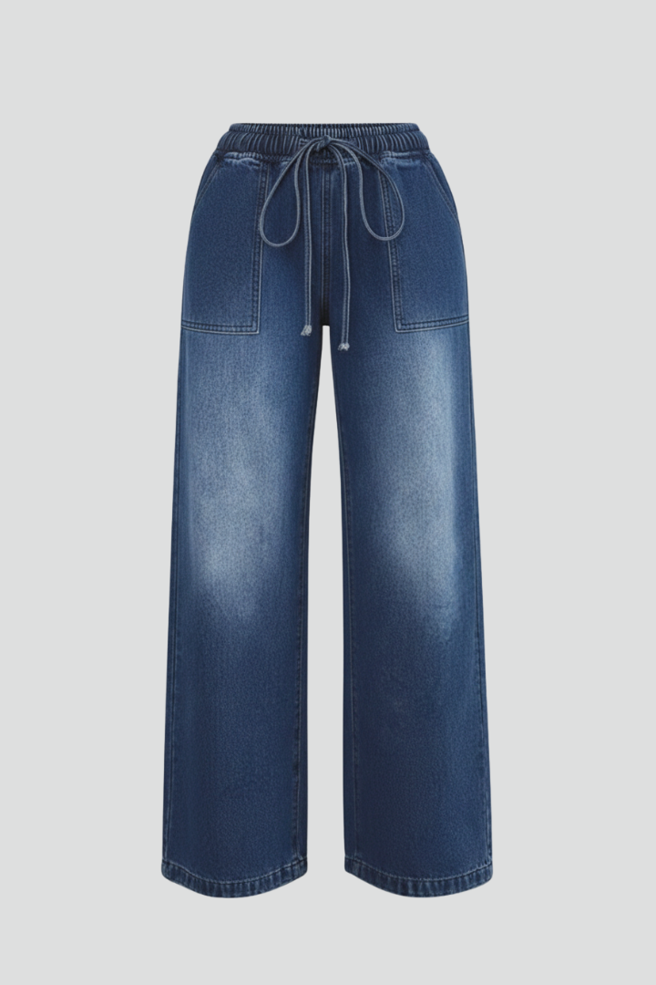 Amma | Women's Trousers | Wide-Leg Drawstring Waist Patch Pockets