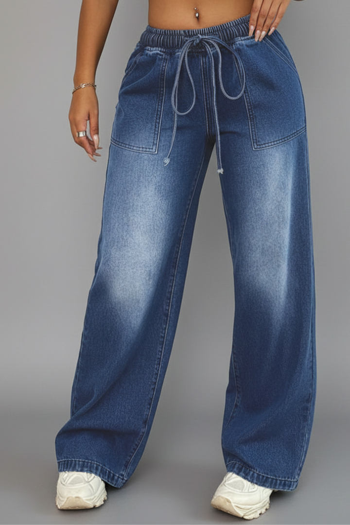 Amma | Women's Trousers | Wide-Leg Drawstring Waist Patch Pockets