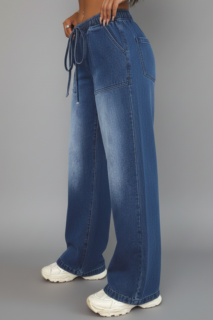 Amma | Women's Trousers | Wide-Leg Drawstring Waist Patch Pockets