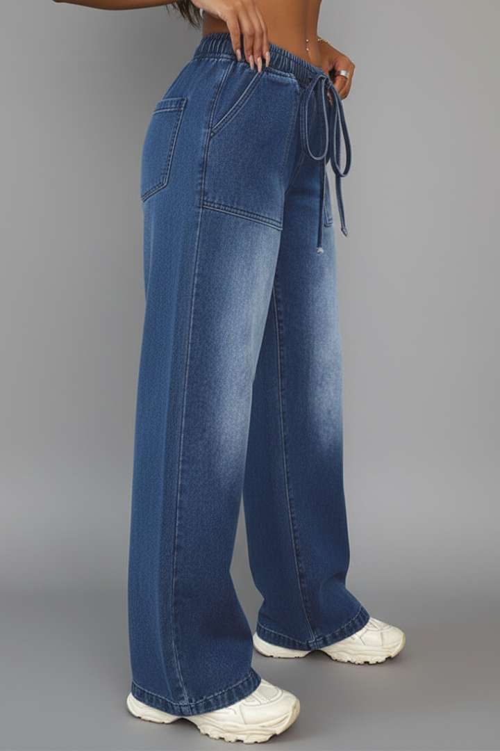 Amma | Women's Trousers | Wide-Leg Drawstring Waist Patch Pockets