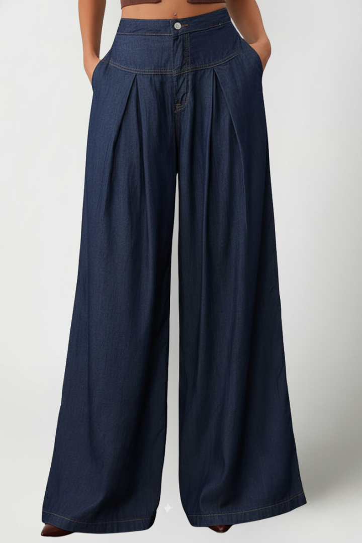 Aola | Women's Trousers | Wide-Leg Front Pleats Button Fastening