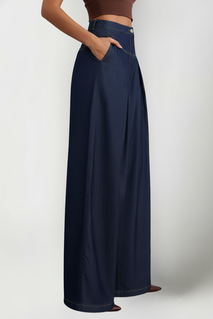Aola | Women's Trousers | Wide-Leg Front Pleats Button Fastening