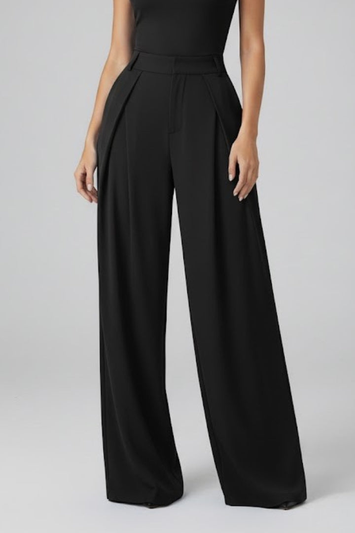 Soraya | Women's Trousers | Wide Leg Pleated Waist High Rise