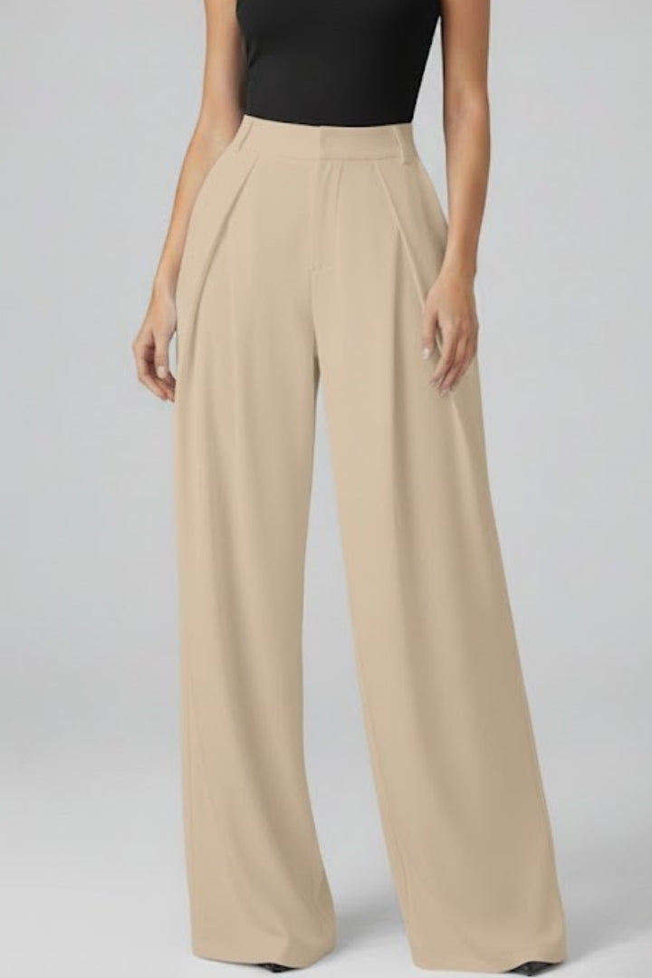 Soraya | Women's Trousers | Wide Leg Pleated Waist High Rise