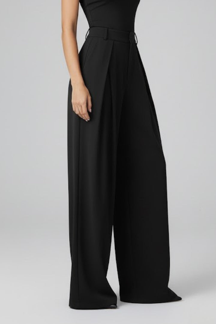 Soraya | Women's Trousers | Wide Leg Pleated Waist High Rise