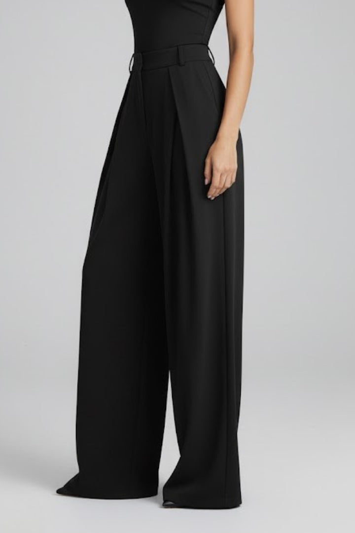 Soraya | Women's Trousers | Wide Leg Pleated Waist High Rise