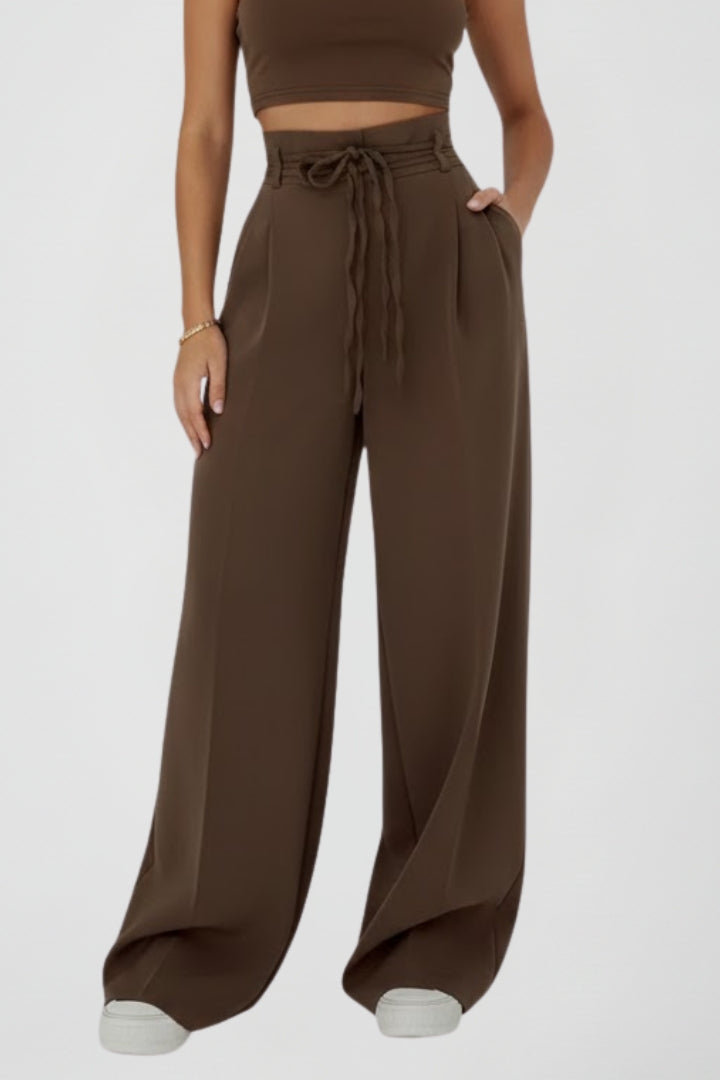 Pala | Women's Trousers | Wide Leg Tie Waist High Rise