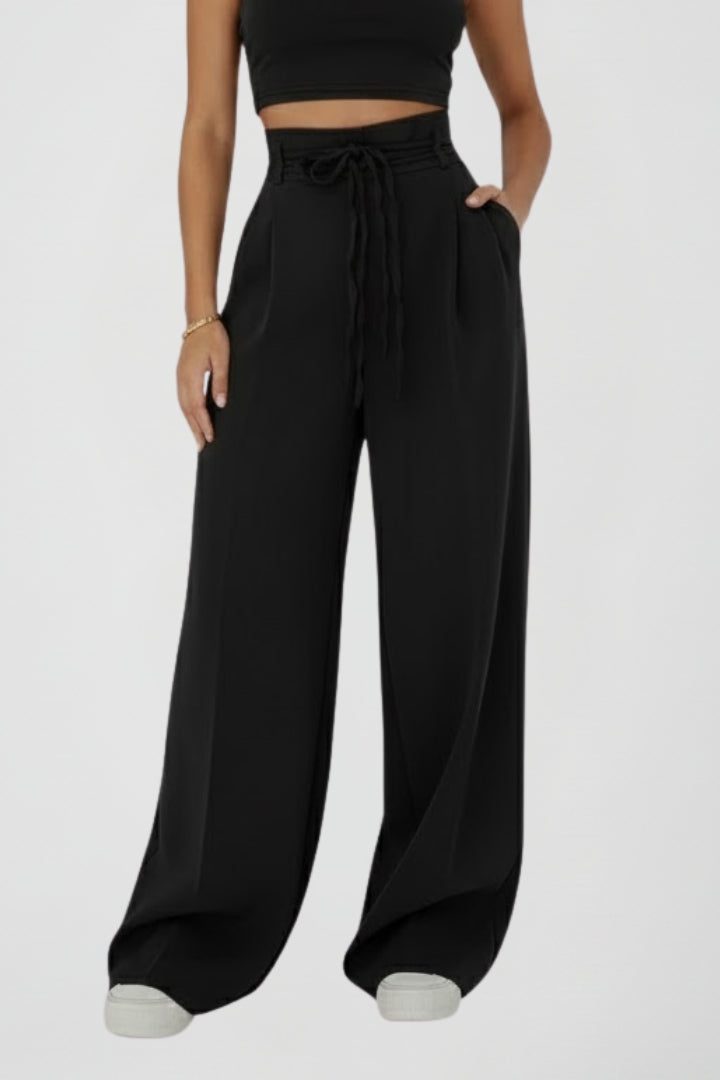 Pala | Women's Trousers | Wide Leg Tie Waist High Rise