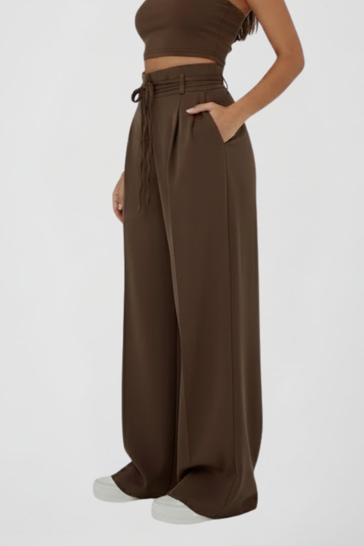 Pala | Women's Trousers | Wide Leg Tie Waist High Rise