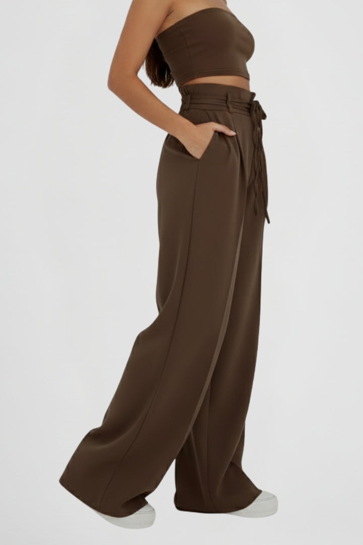 Pala | Women's Trousers | Wide Leg Tie Waist High Rise