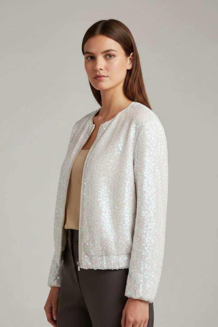 Leonora | Women's Zip Jacket | Round Neckline Textured