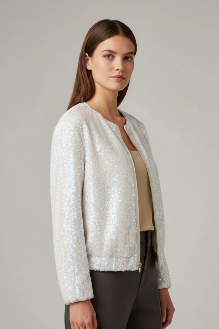 Leonora | Women's Zip Jacket | Round Neckline Textured