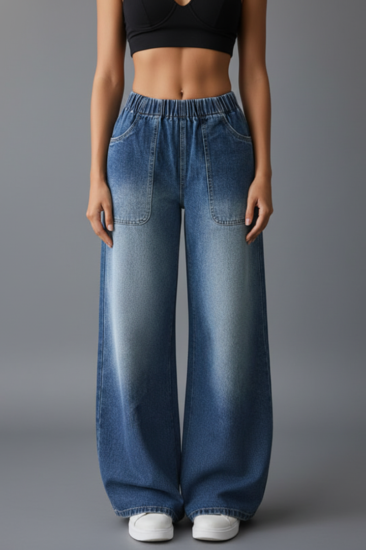 Ajja | Women's Trousers | Elastic Waist Wide Legs Relaxed