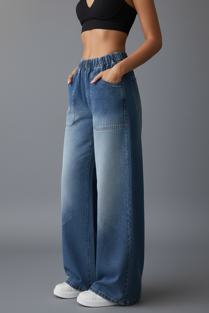 Ajja | Women's Trousers | Elastic Waist Wide Legs Relaxed