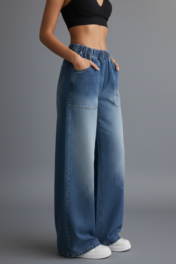 Ajja | Women's Trousers | Elastic Waist Wide Legs Relaxed