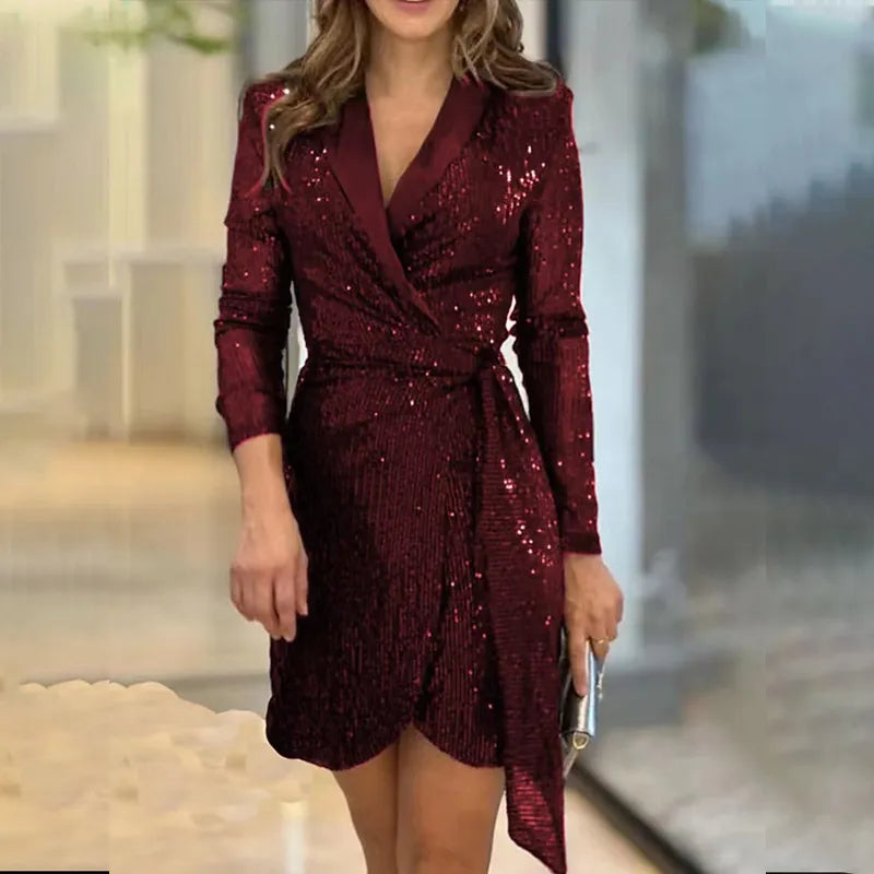 Lutgardis | Women's Blazer Dress | Sequin Wrap Mini Party
