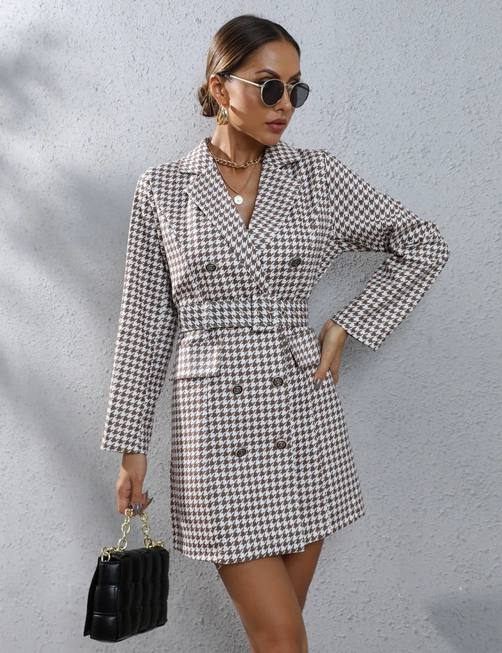 Wilhelmina | Women's Blazer Dress | Check Print Buckle Belt Mini