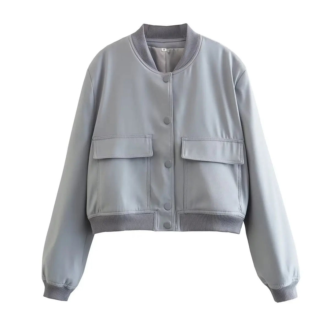 Iokaste | Women's Cropped Bomber Jacket | Snap Button Flap Pocket