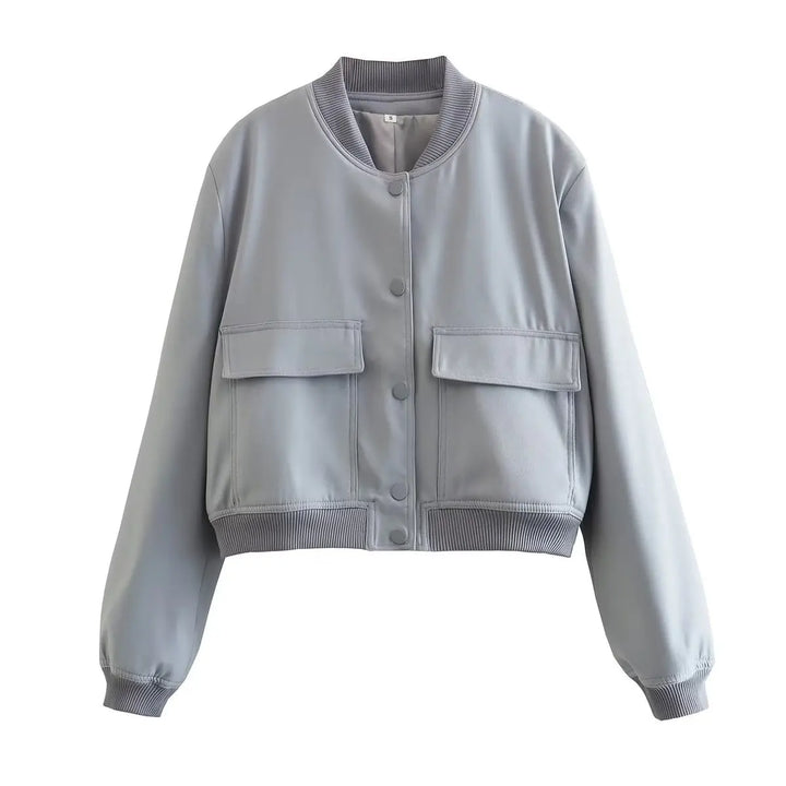 Iokaste | Women's Cropped Bomber Jacket | Snap Button Flap Pocket
