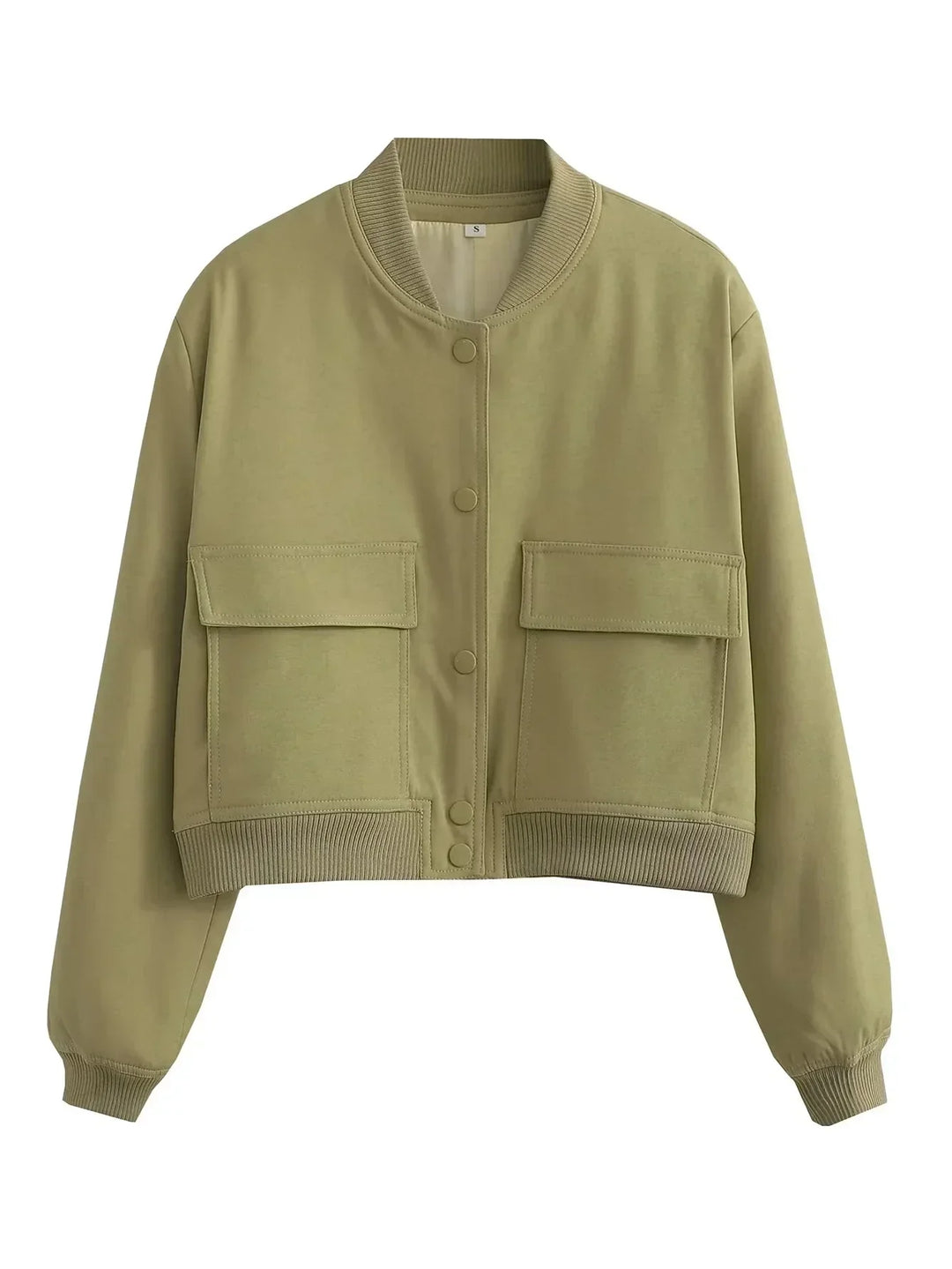 Iokaste | Women's Cropped Bomber Jacket | Snap Button Flap Pocket