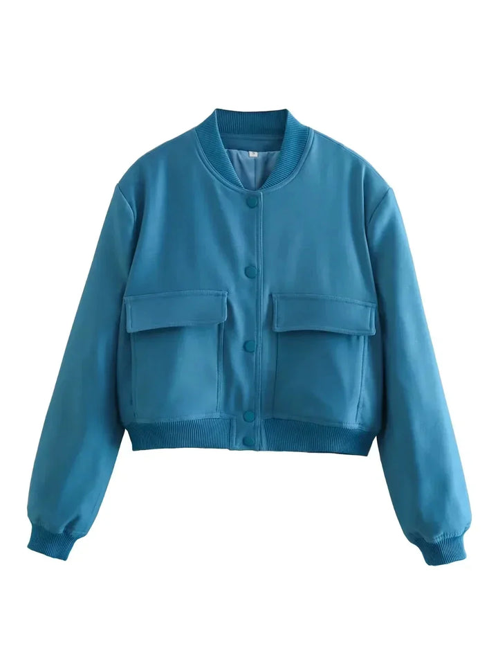Iokaste | Women's Cropped Bomber Jacket | Snap Button Flap Pocket