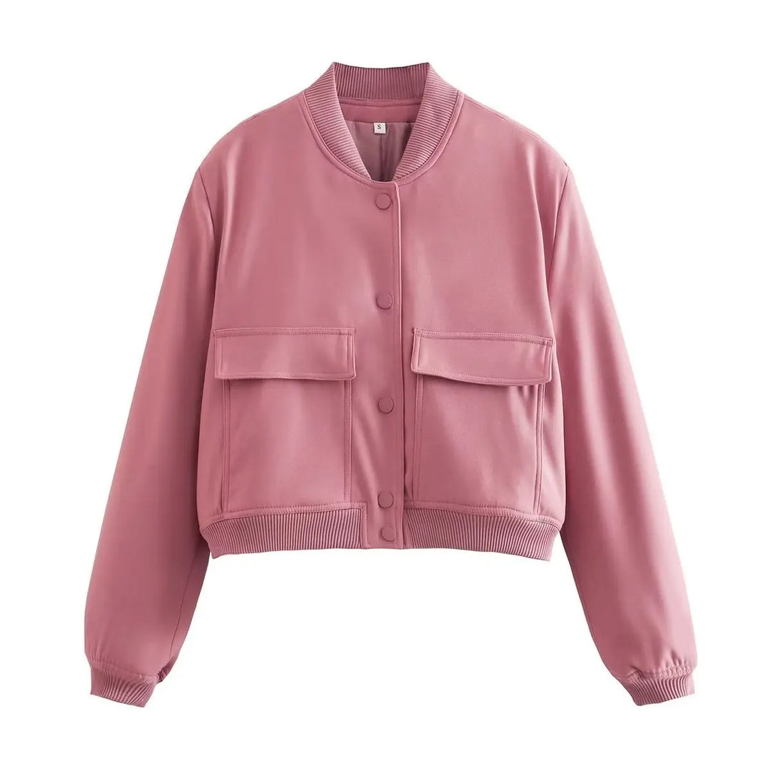 Iokaste | Women's Cropped Bomber Jacket | Snap Button Flap Pocket