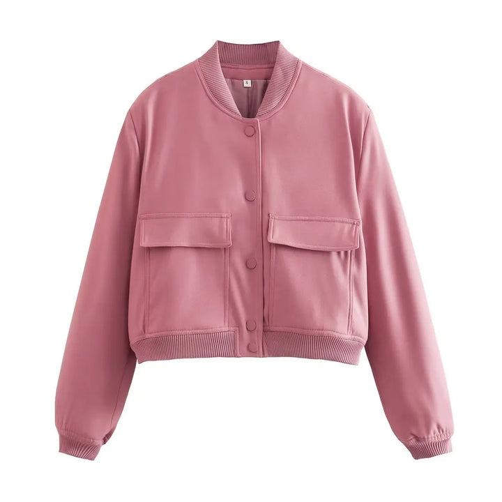 Iokaste | Women's Cropped Bomber Jacket | Snap Button Flap Pocket