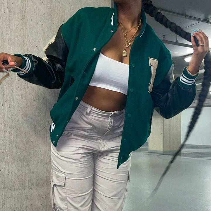 Marcella | Women's Varsity Patch Bomber Jacket | Oversized