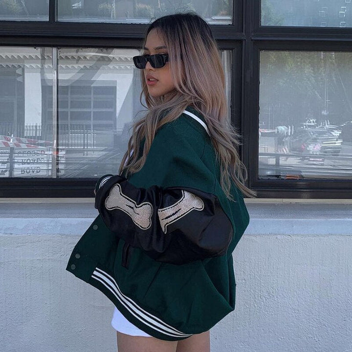 Marcella | Women's Varsity Patch Bomber Jacket | Oversized