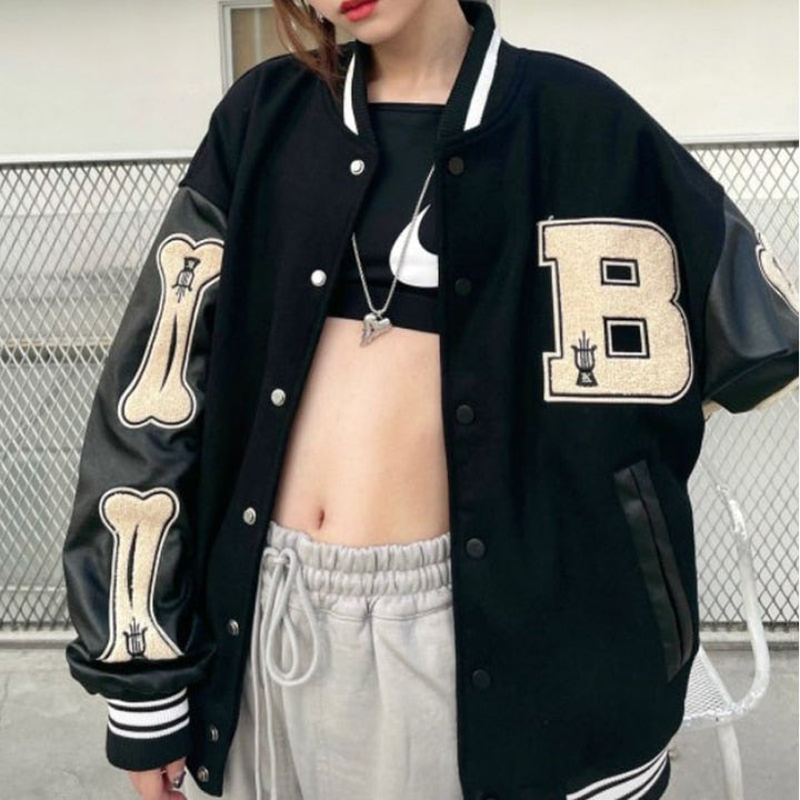 Marcella | Women's Varsity Patch Bomber Jacket | Oversized