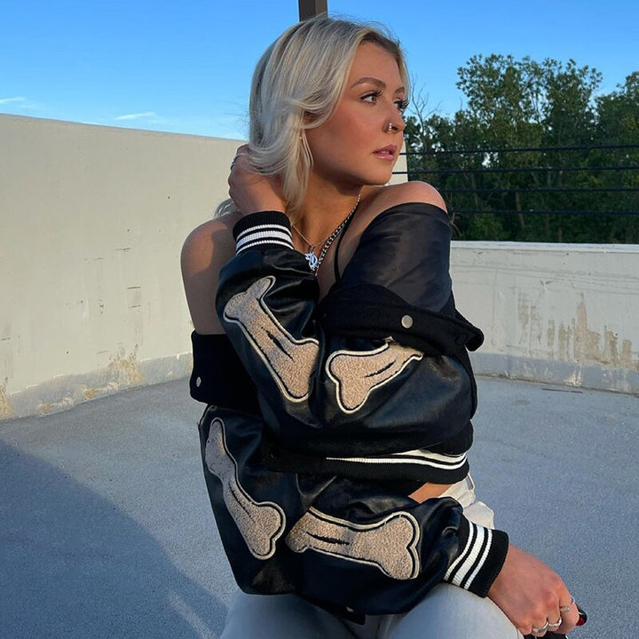 Marcella | Women's Varsity Patch Bomber Jacket | Oversized
