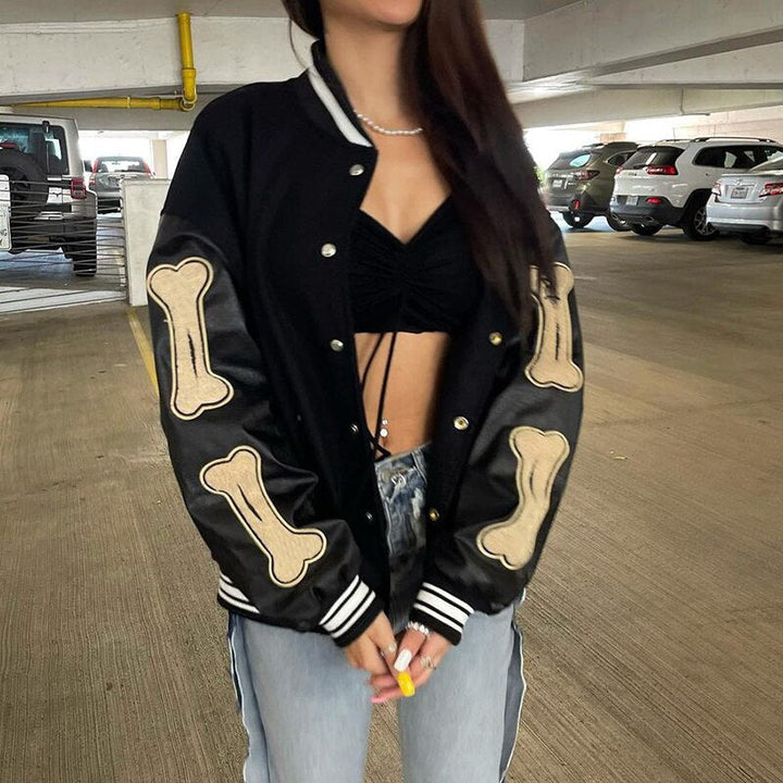 Marcella | Women's Varsity Patch Bomber Jacket | Oversized
