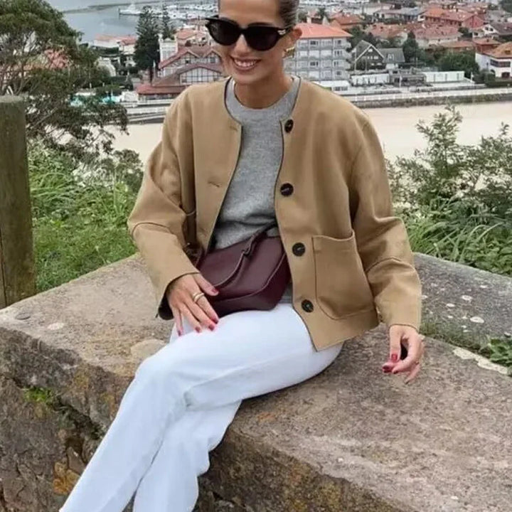 Aurelia | Women's Cropped Bomber Jacket | Front Pockets Button Front