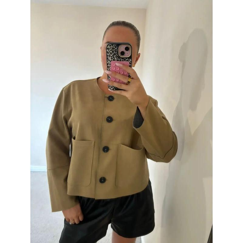 Aurelia | Women's Cropped Bomber Jacket | Front Pockets Button Front