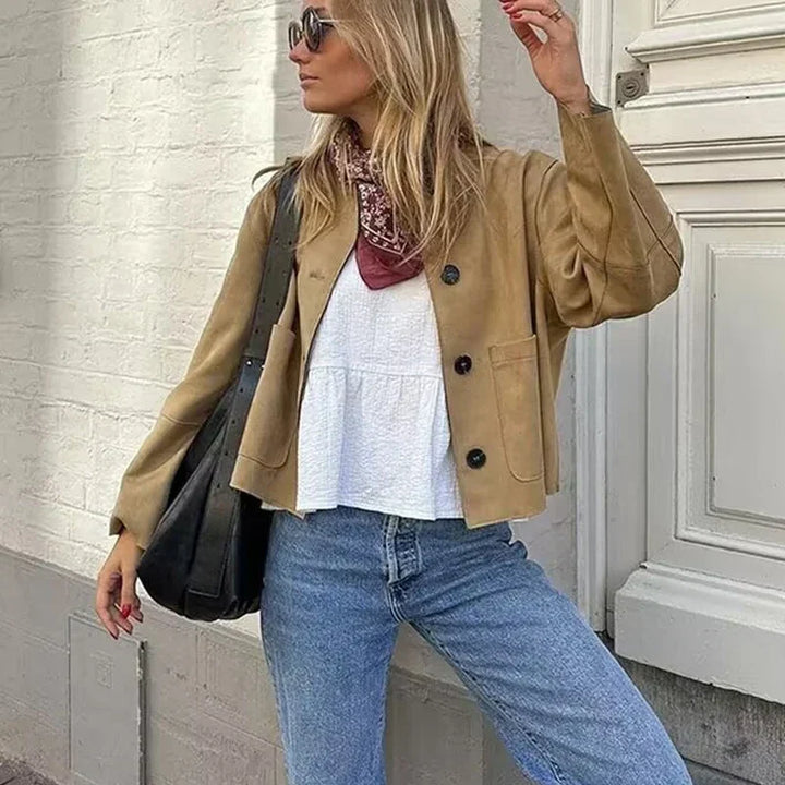 Aurelia | Women's Cropped Bomber Jacket | Front Pockets Button Front