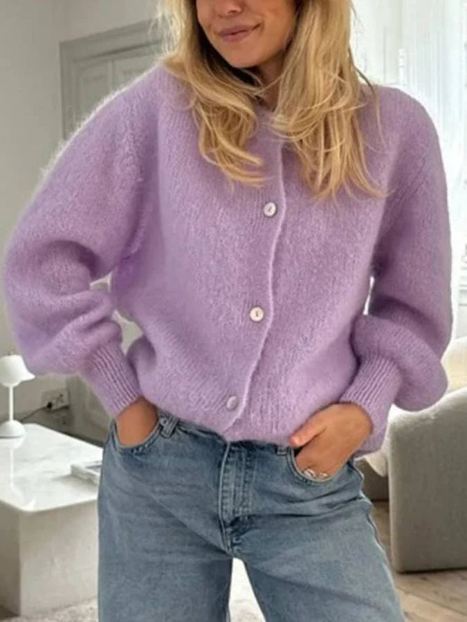 Hortense | Women's Oversized Fluffy Cardigan | Button Front Round Neck