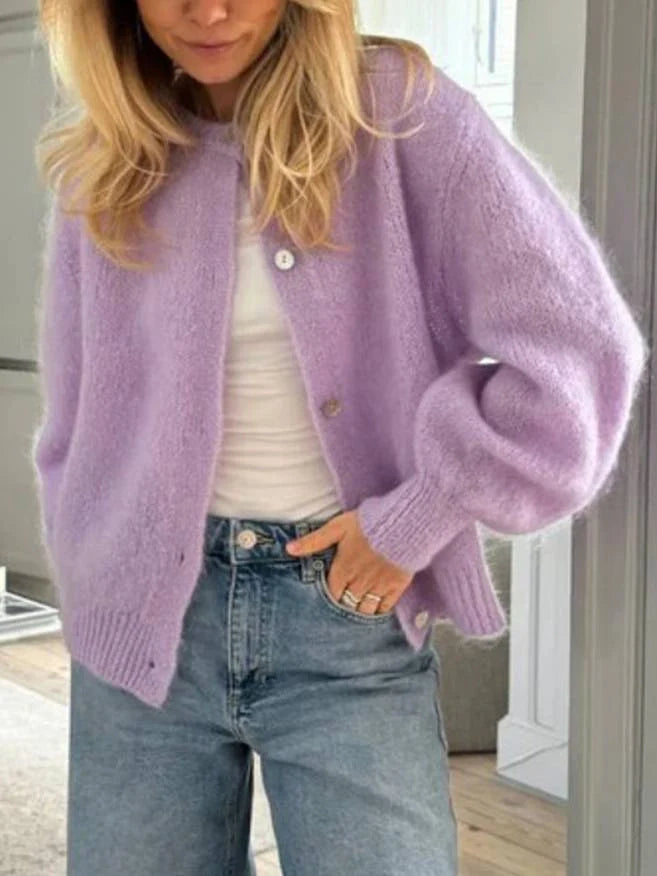 Hortense | Women's Oversized Fluffy Cardigan | Button Front Round Neck