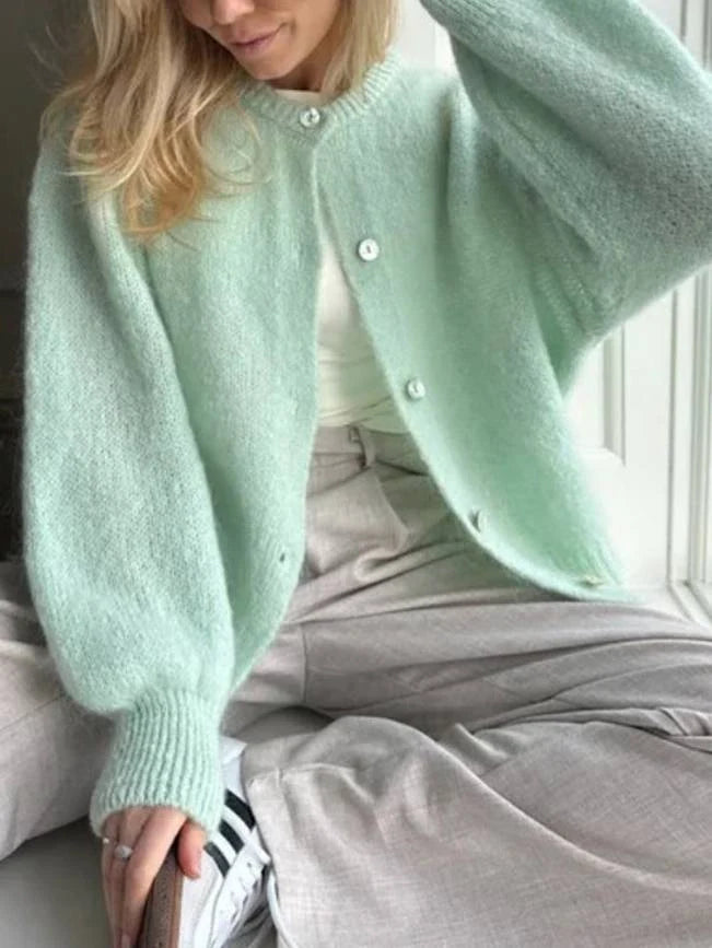 Hortense | Women's Oversized Fluffy Cardigan | Button Front Round Neck