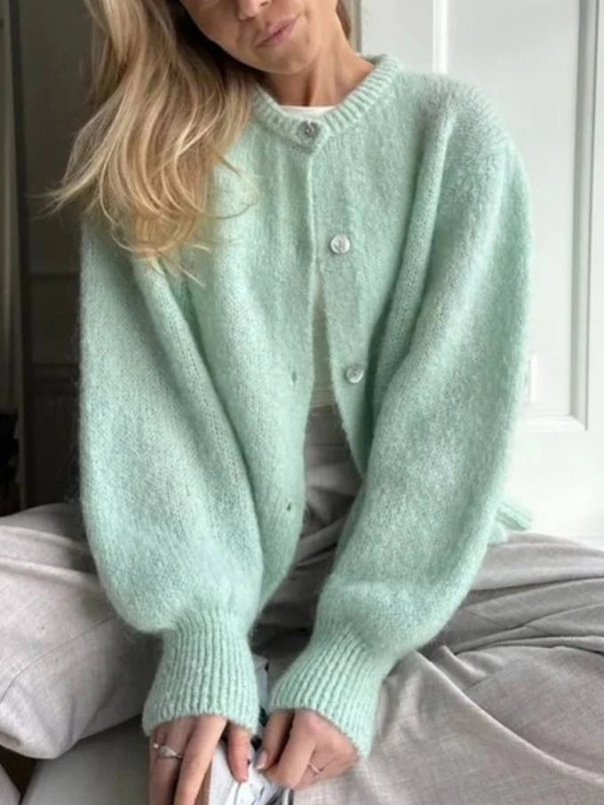 Hortense | Women's Oversized Fluffy Cardigan | Button Front Round Neck