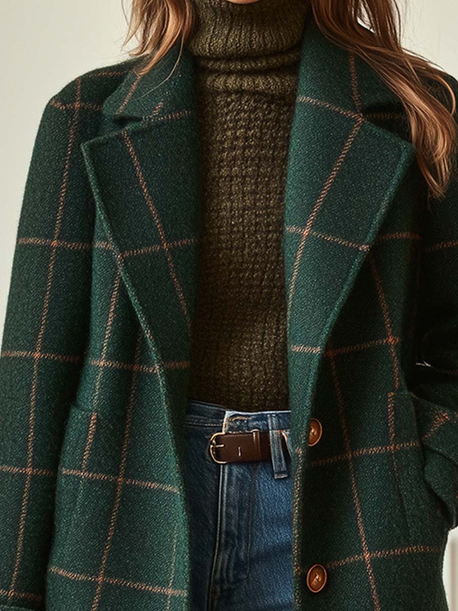 Petronella | Women's Checkered Trench Coat | Lapel Long