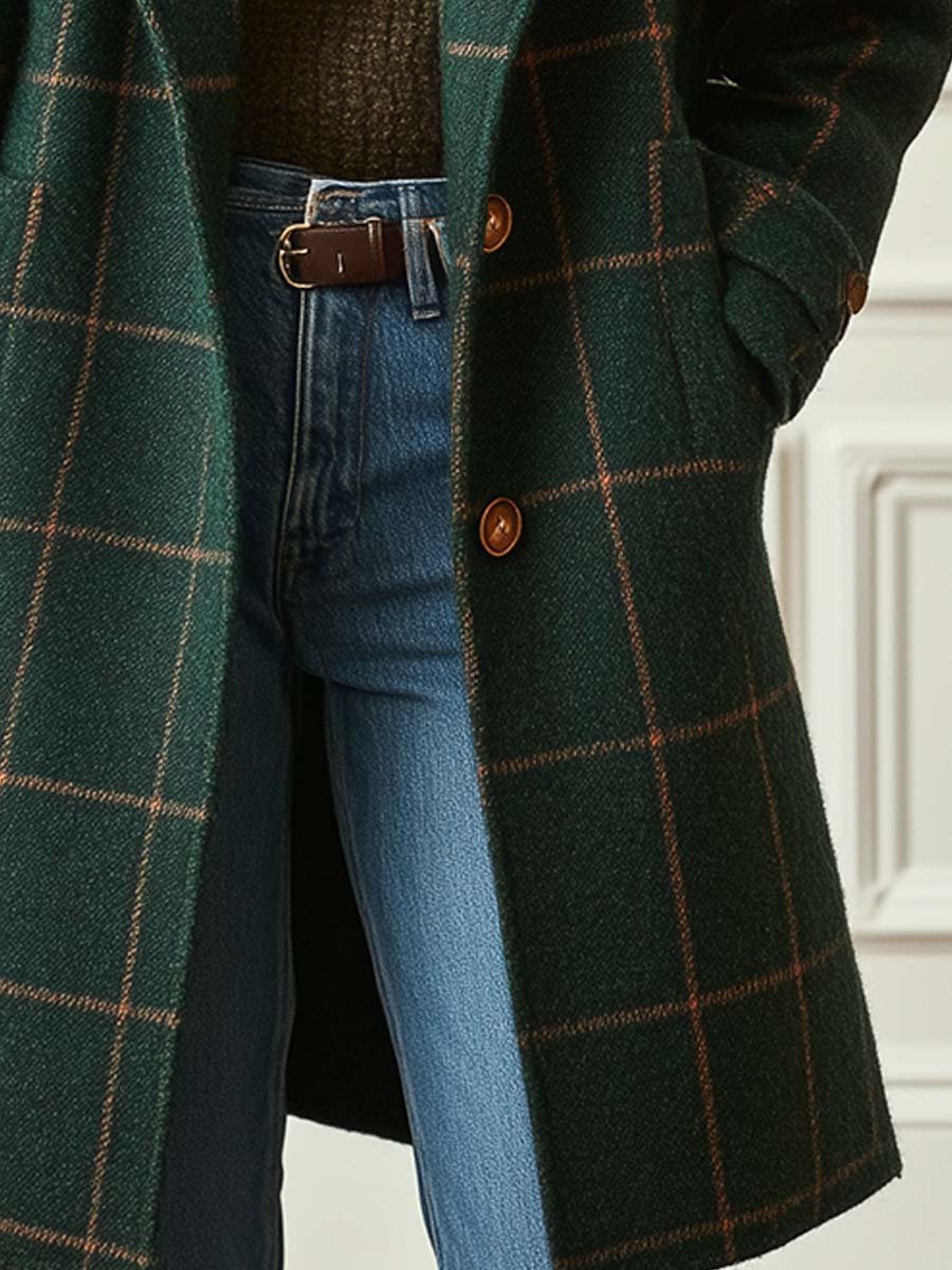Petronella | Women's Checkered Trench Coat | Lapel Long