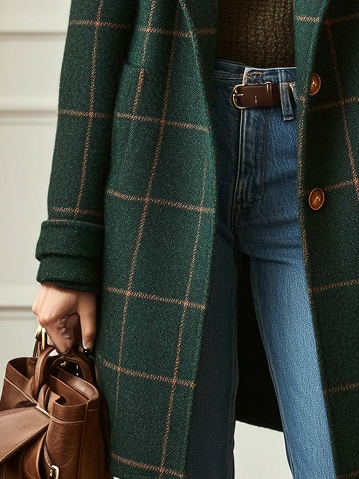 Petronella | Women's Checkered Trench Coat | Lapel Long