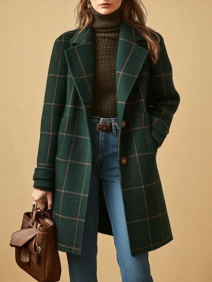 Petronella | Women's Checkered Trench Coat | Lapel Long