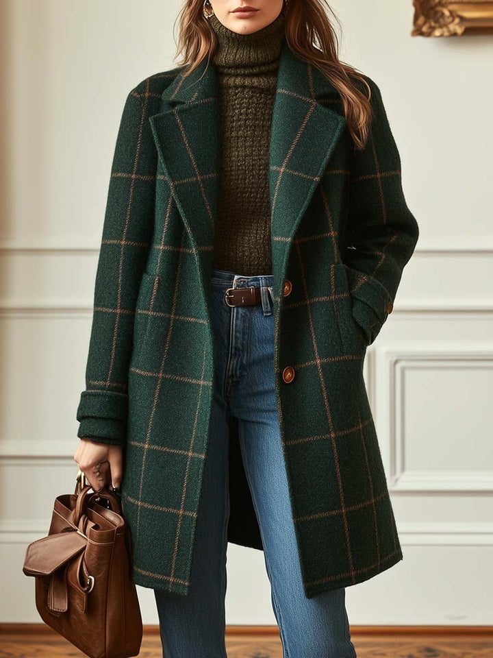 Petronella | Women's Checkered Trench Coat | Lapel Long