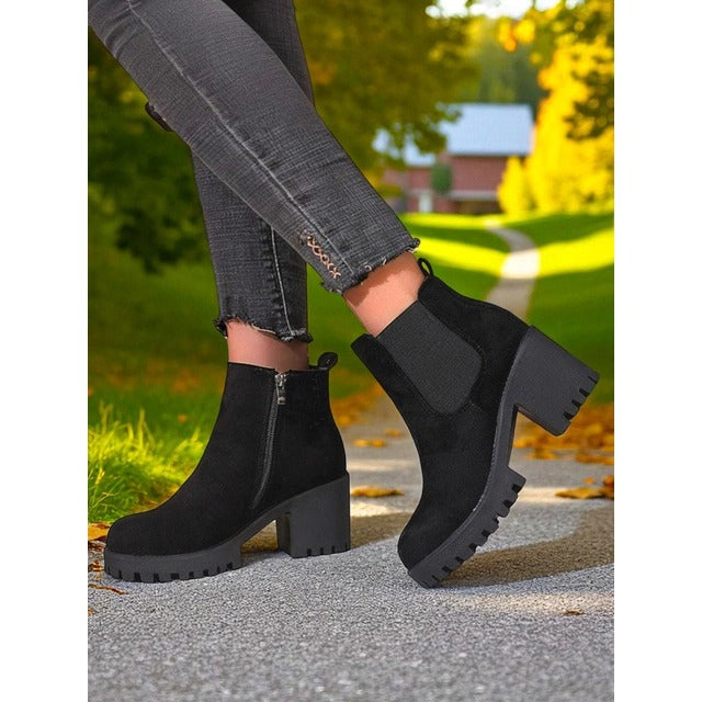 Polymnia | Women's Chelsea Ankle Boots | Block Heel Platform Side Zip